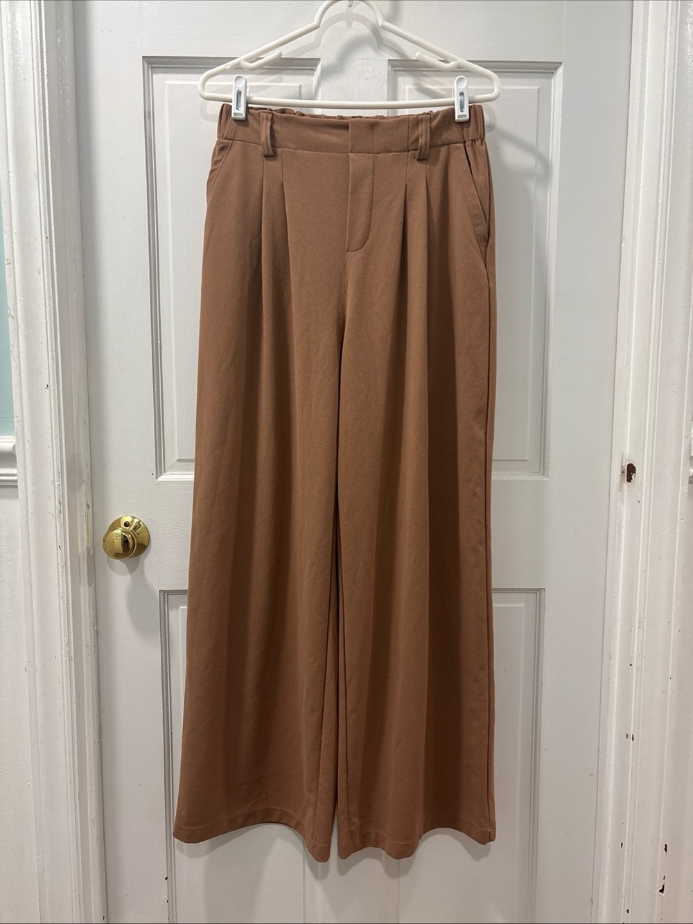 Halara Women’s High Waisted Pocket Wide Leg Waffle Work Pants Size M Tall Brown - Picture 4 of 8